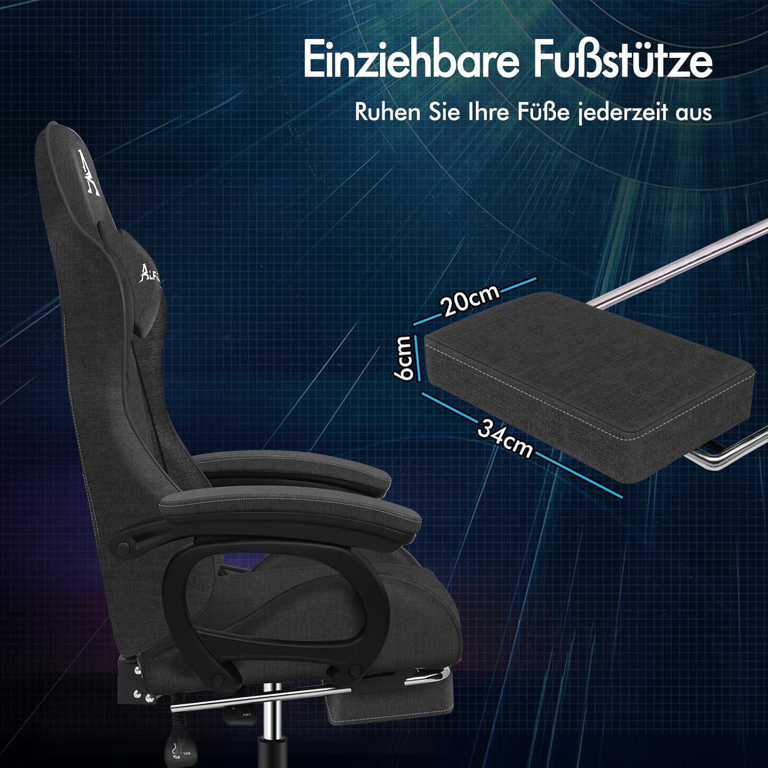 Gamingstuhl mit Massage, Fußstütze, verstellbarer Rückenlehne, Leinen