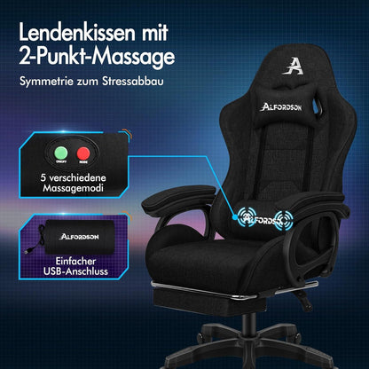 Gamingstuhl mit Fußstütze, Massage und 150° verstellbarer Rückenlehne