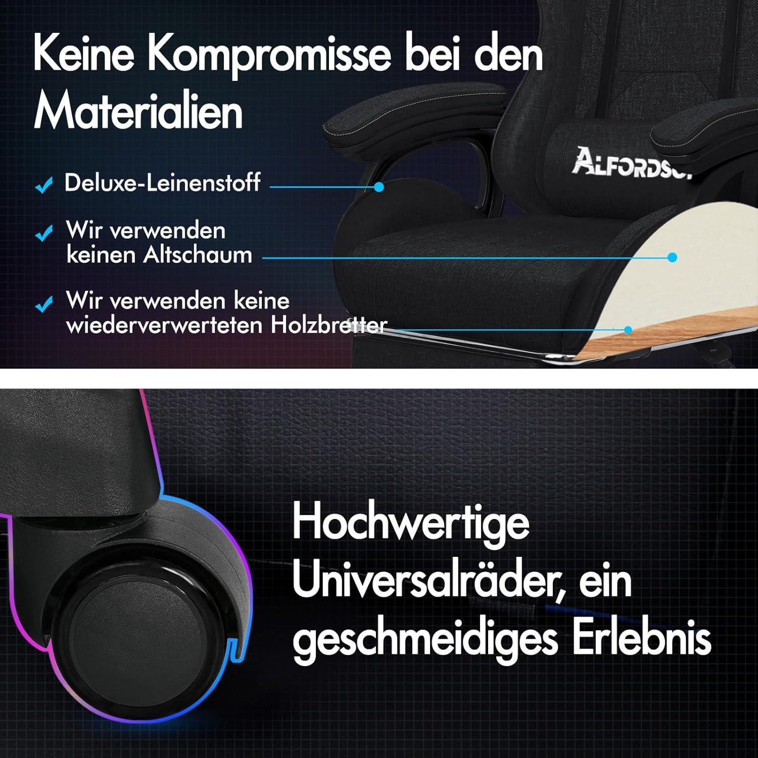 Gamingstuhl Bürostuhl Massage Fußstütze Schwarz Lendenkissen