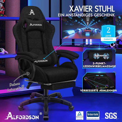 Gamingstuhl Bürostuhl Massage Fußstütze Schwarz Lendenkissen