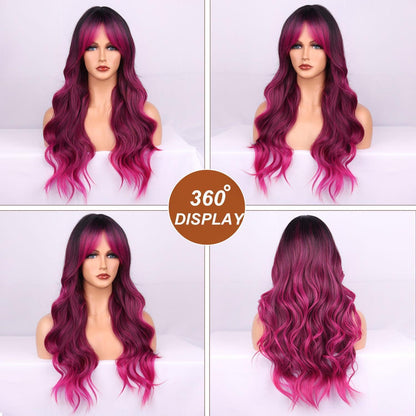 Lange Schwarz-Rosa Farbverlauf Perücke mit Locken – Damen Perücke