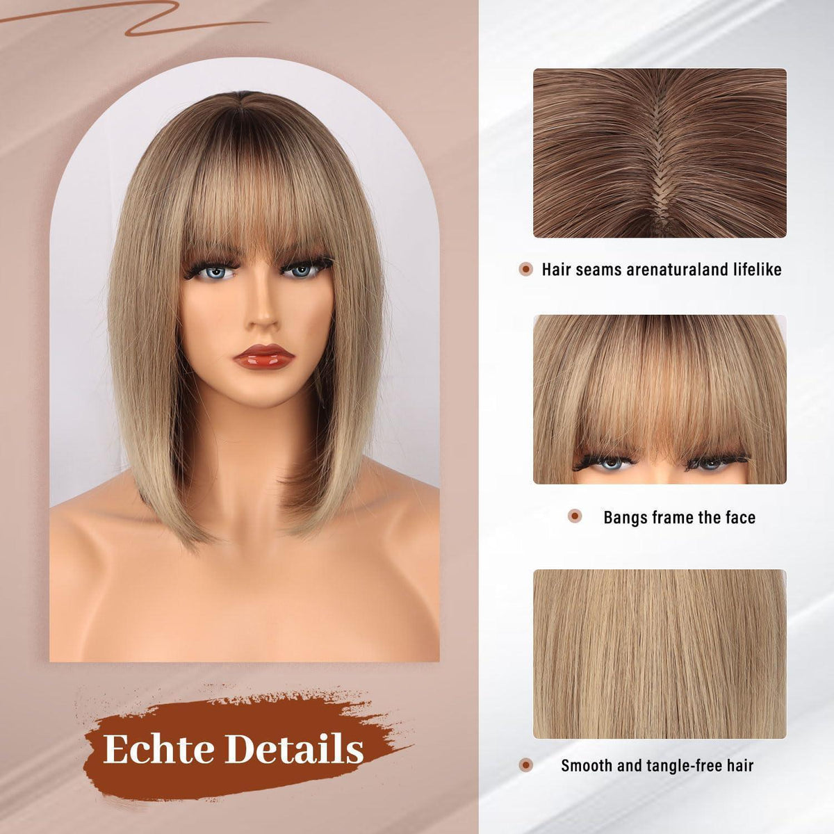 Goldbraune Bob Perücke Damen – Kurz, Natürliche Optik