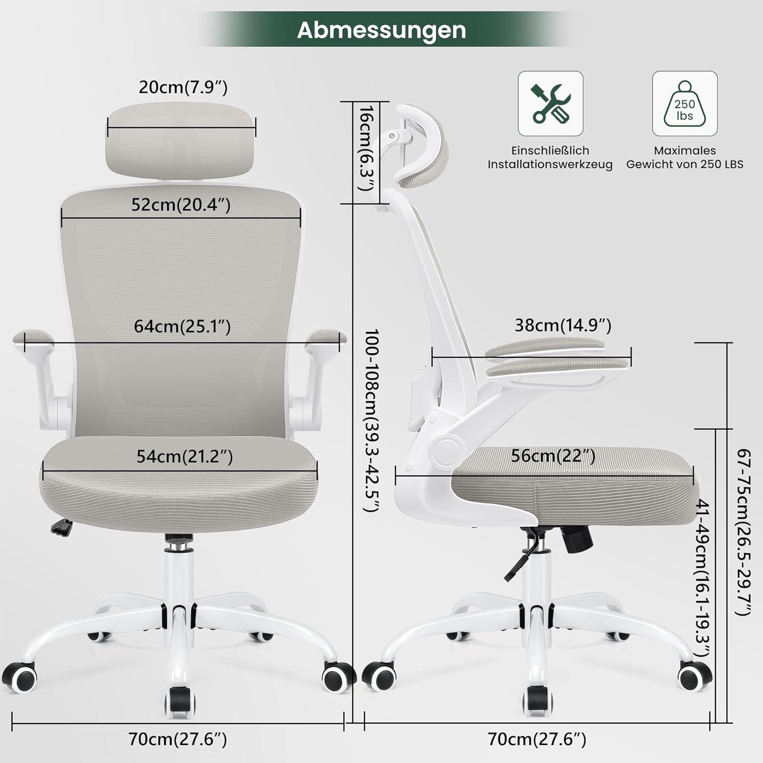 Ergonomischer Bürostuhl mit verstellbarer Kopfstütze und Armlehnen in