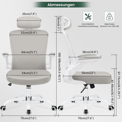 Ergonomischer Bürostuhl mit verstellbarer Kopfstütze und Armlehnen in