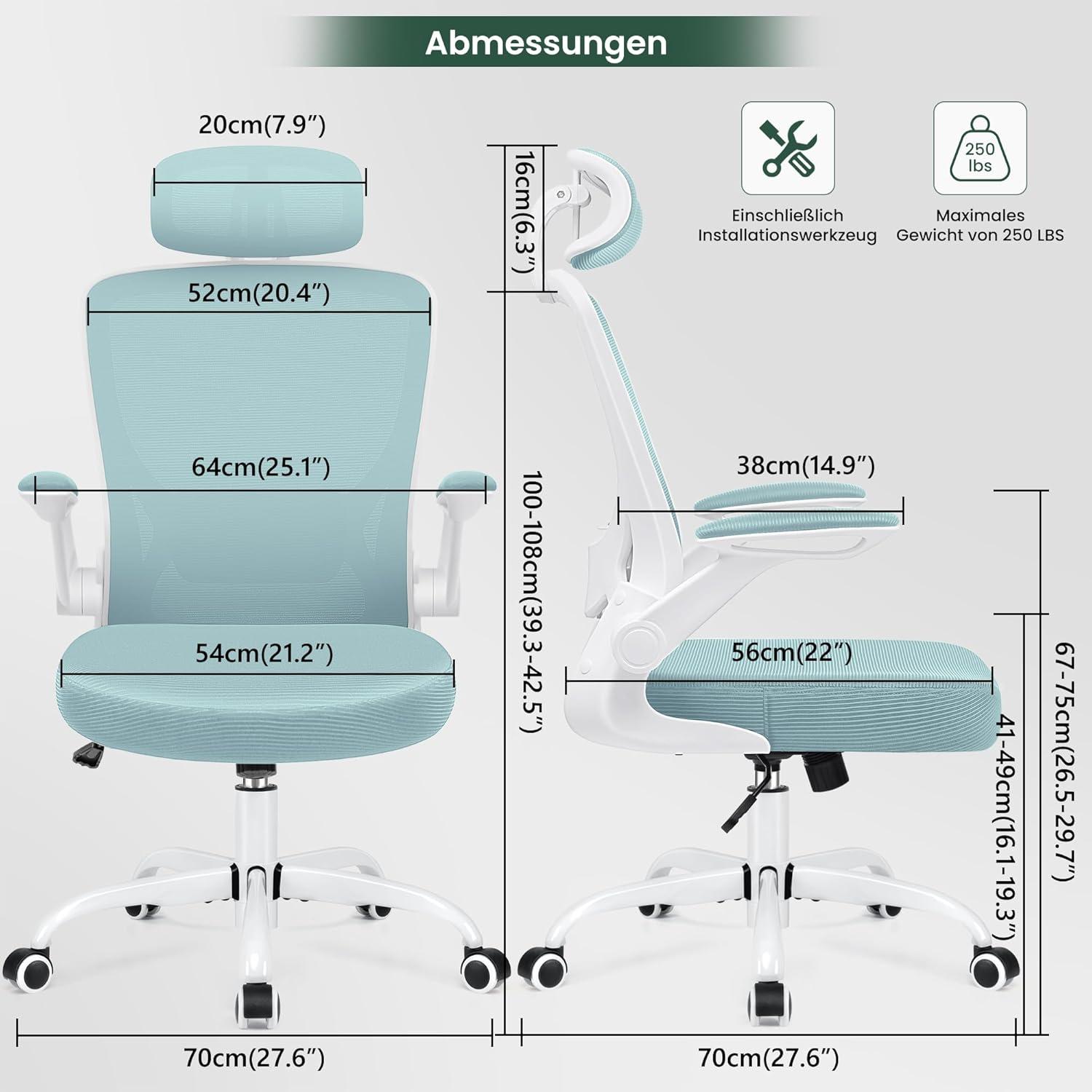 Ergonomischer Bürostuhl mit verstellbarer Kopfstütze und Armlehnen