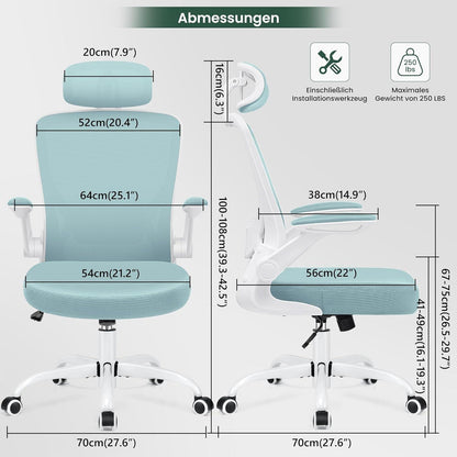 Ergonomischer Bürostuhl mit verstellbarer Kopfstütze und Armlehnen