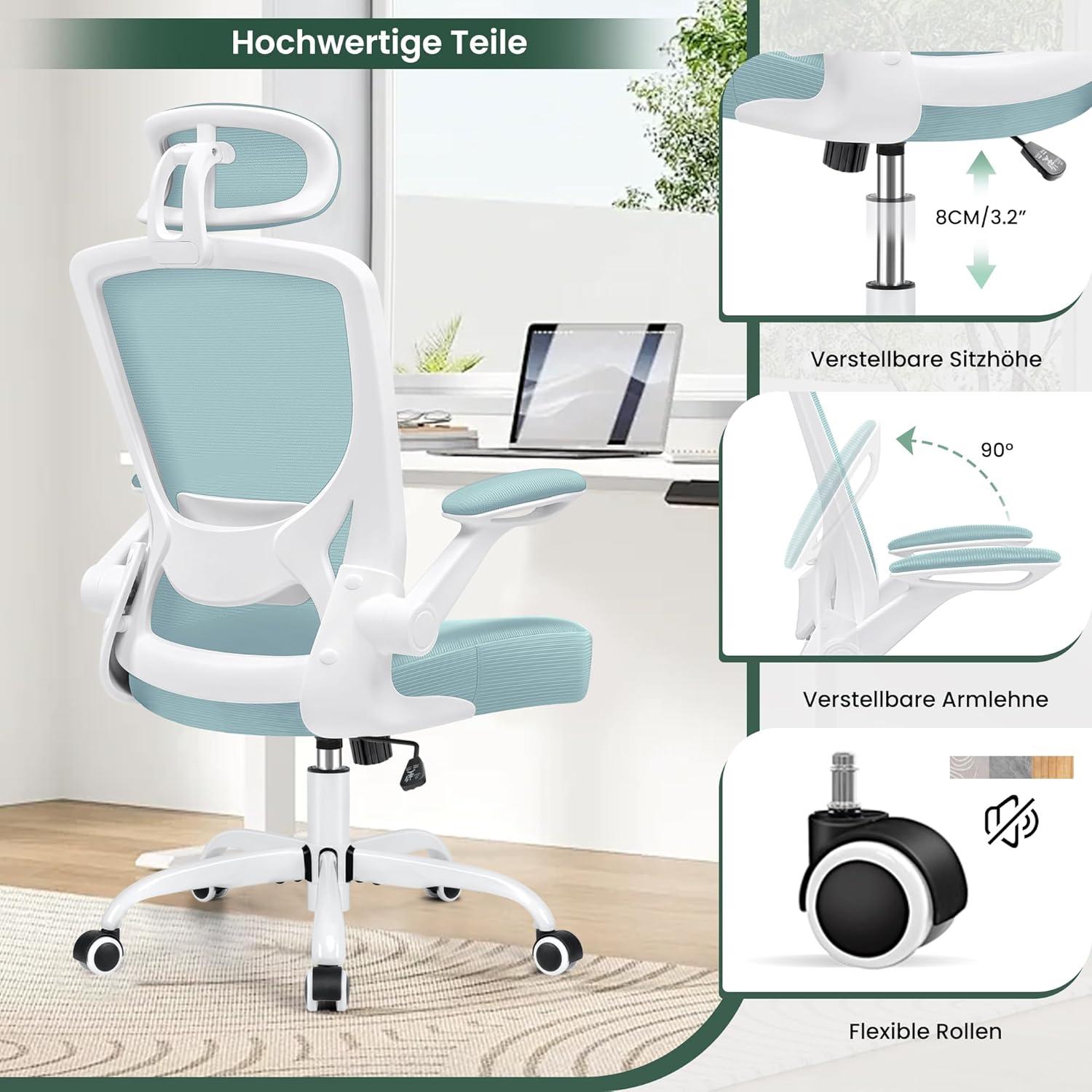 Ergonomischer Bürostuhl mit verstellbarer Kopfstütze und Armlehnen