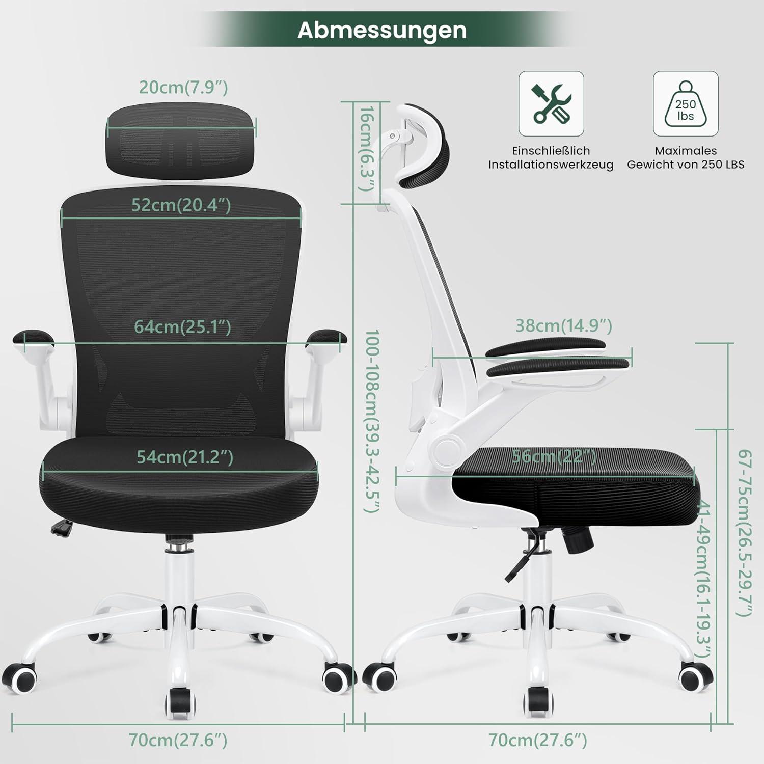 Ergonomischer Bürostuhl mit Verstellbarer Kopfstütze