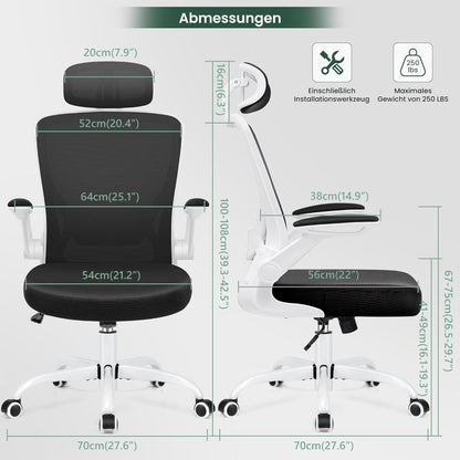 Ergonomischer Bürostuhl mit Verstellbarer Kopfstütze
