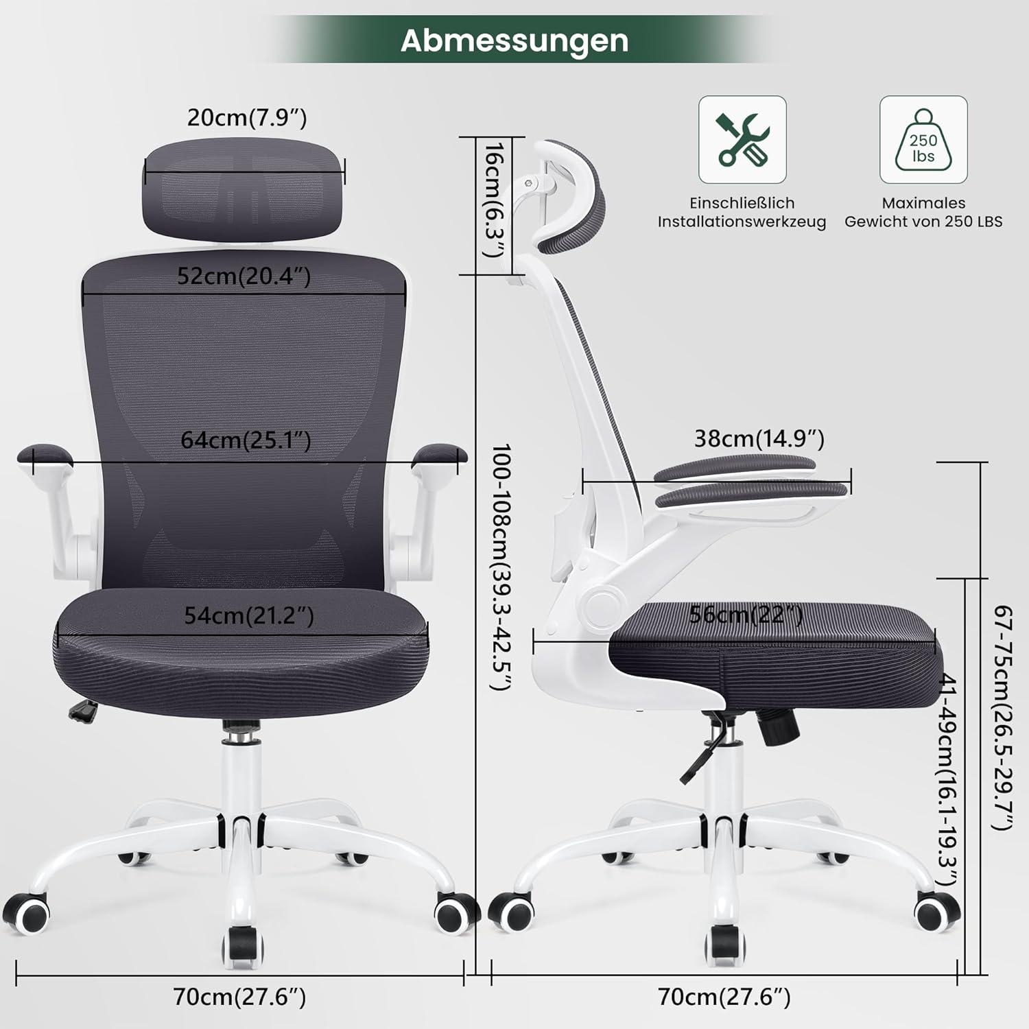 Ergonomischer Bürostuhl Verstellbarer Kopfstütze 150 kg