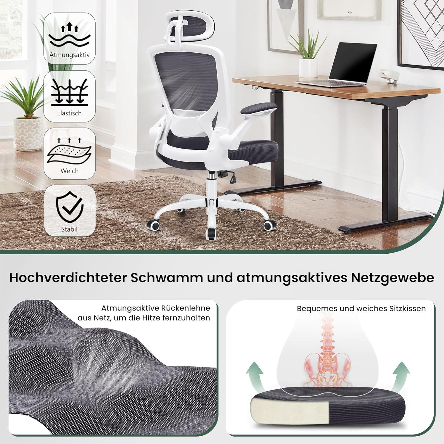 Ergonomischer Bürostuhl mit Kopfstütze und Armlehnen Dunkelgrau 150kg