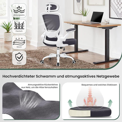 Ergonomischer Bürostuhl mit Kopfstütze und Armlehnen Dunkelgrau 150kg