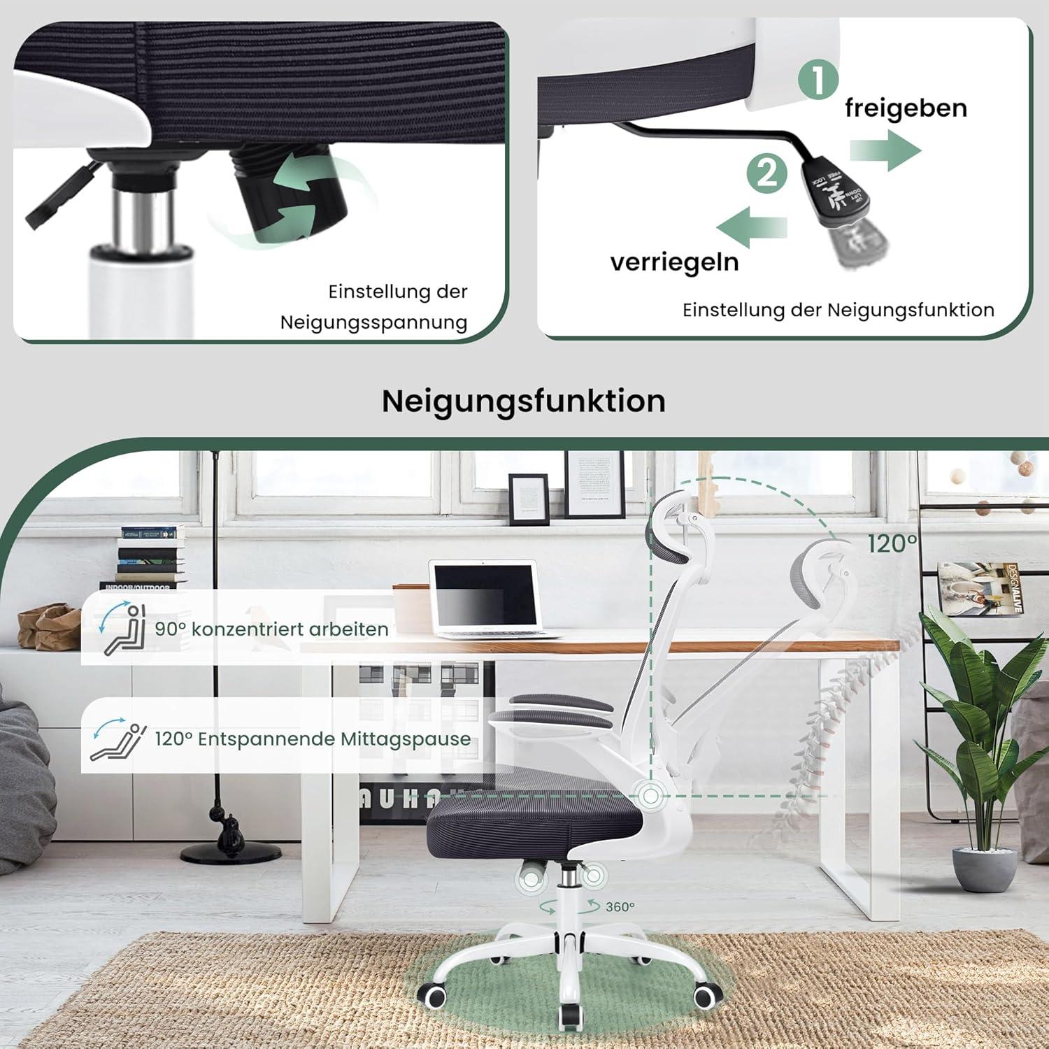 Ergonomischer Bürostuhl mit Kopfstütze und Armlehnen Dunkelgrau 150kg