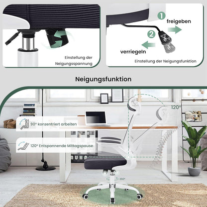 Ergonomischer Bürostuhl mit Kopfstütze und Armlehnen Dunkelgrau 150kg