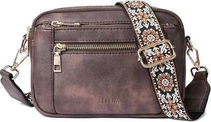 Damen Crossbody Umhängetasche PU Leder Schultertasche Schwarz
