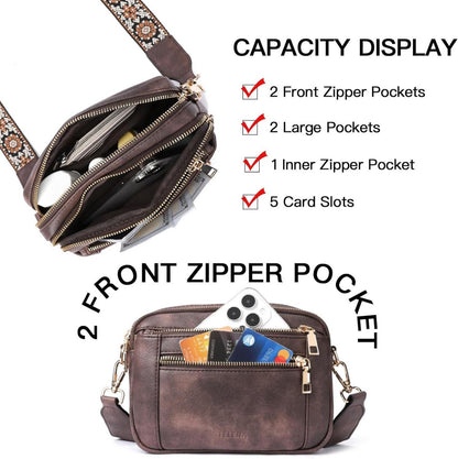 Damen Crossbody Umhängetasche PU Leder Schultertasche Schwarz