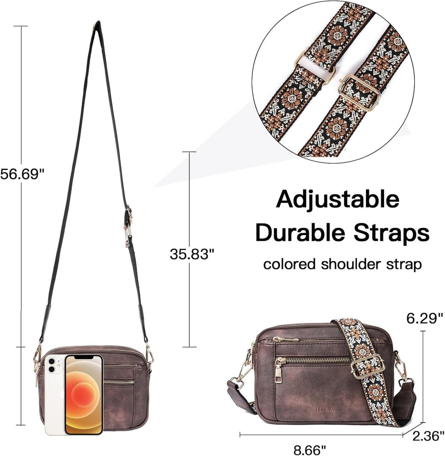Telena Damen Crossbody Bag mit verstellbarem Riemen PU Leder Umhängetasche