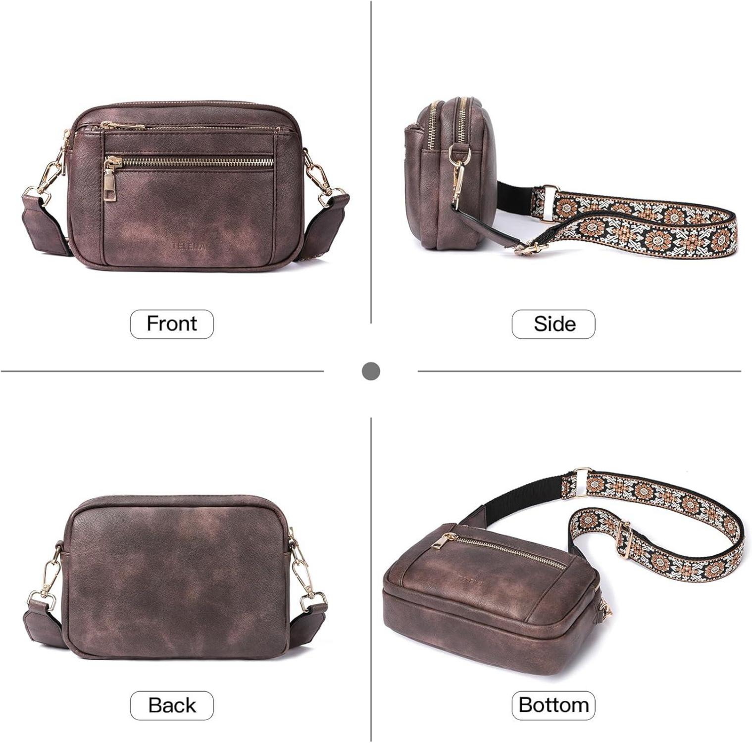 Telena Damen Crossbody Bag mit verstellbarem Riemen PU Leder Umhängetasche