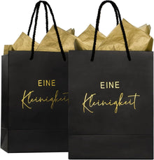 Schwarze Geschenktüten mit Henkel und goldener Schrift 2er Set