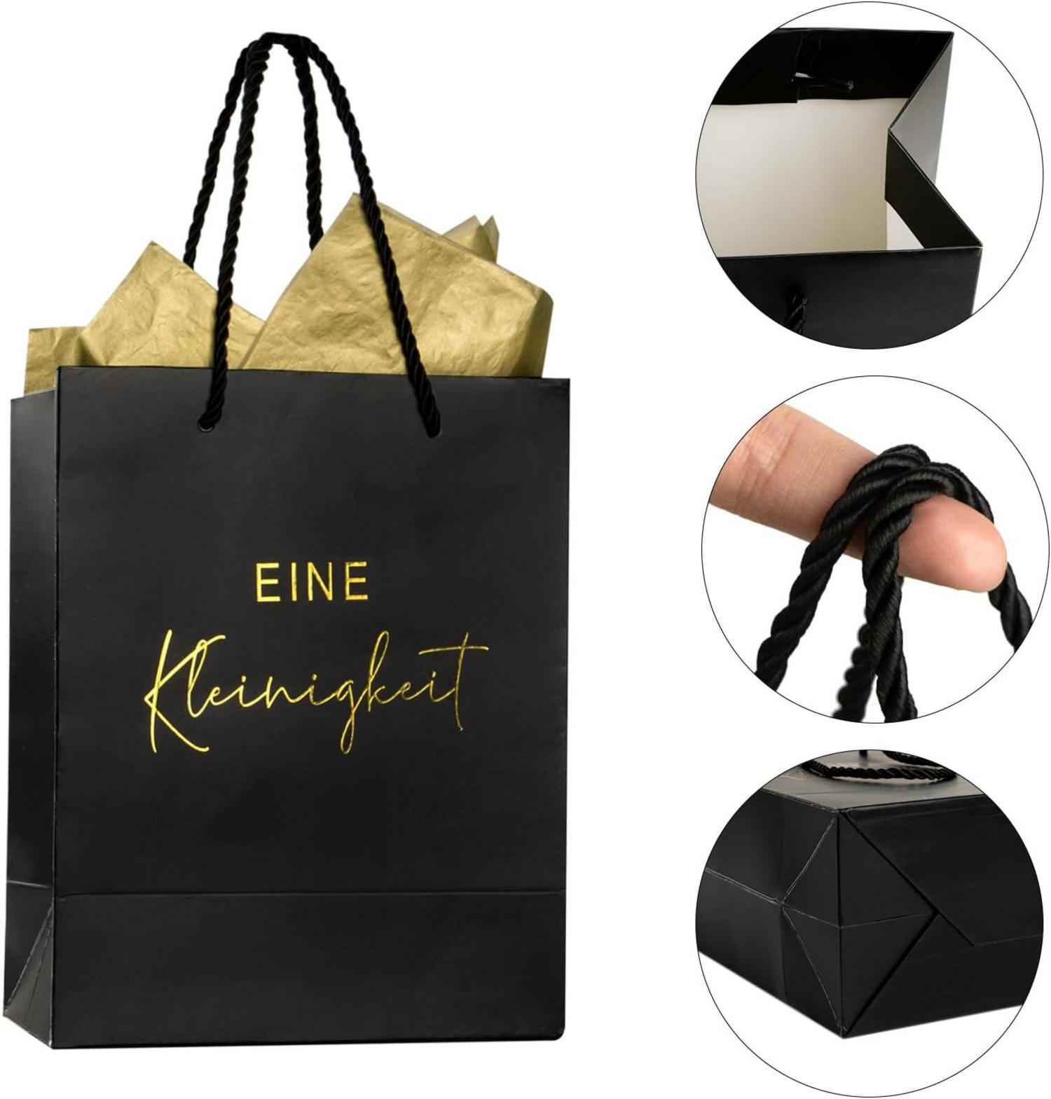 Schwarze Geschenktüten mit Henkel und goldener Schrift 2er Set