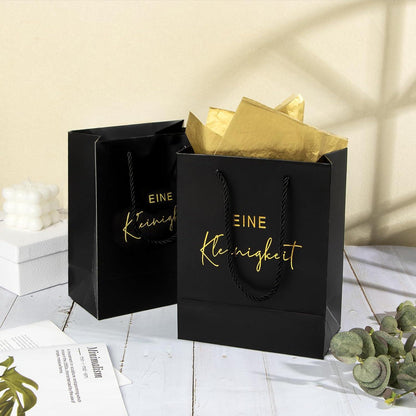 2er Pack Schwarze Geschenktüten mit Henkel - Hochwertiges Papier