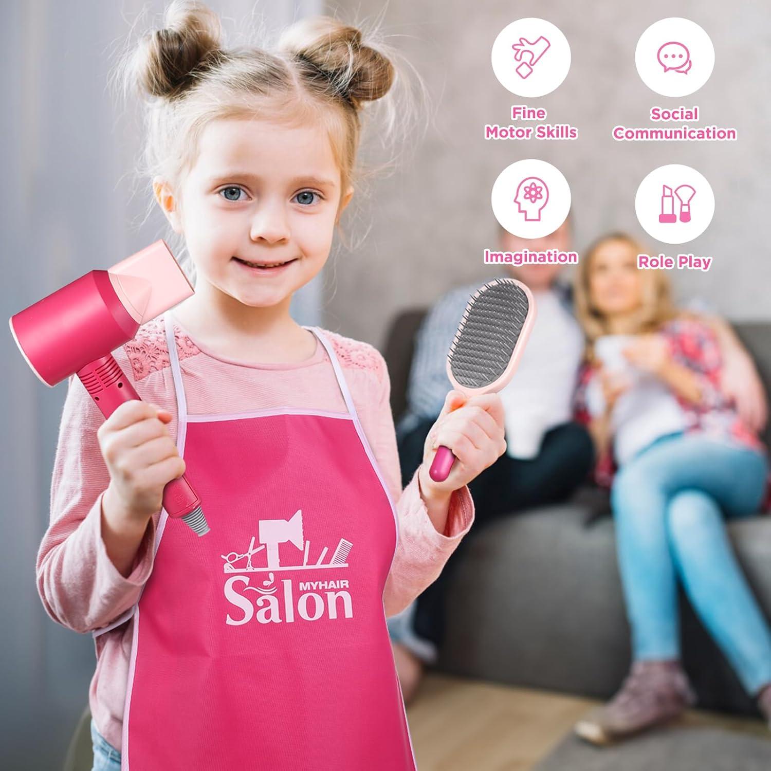 Frisierkopf Kinder Friseur Set Spielzeug Haarstyling Zubehör Mädchen 3-8 Jahre - Rose