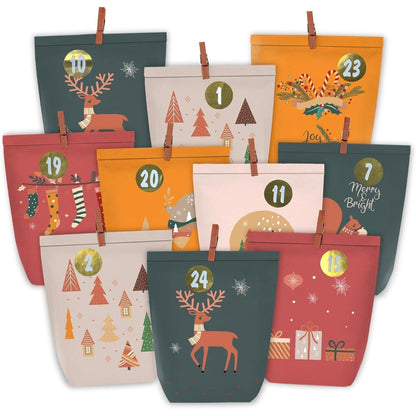 Adventskalender Kraftpapiertüten mit Zahlen Aufkleber 24er