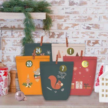 Adventskalender Kraftpapiertüten mit Zahlen Aufkleber 24er