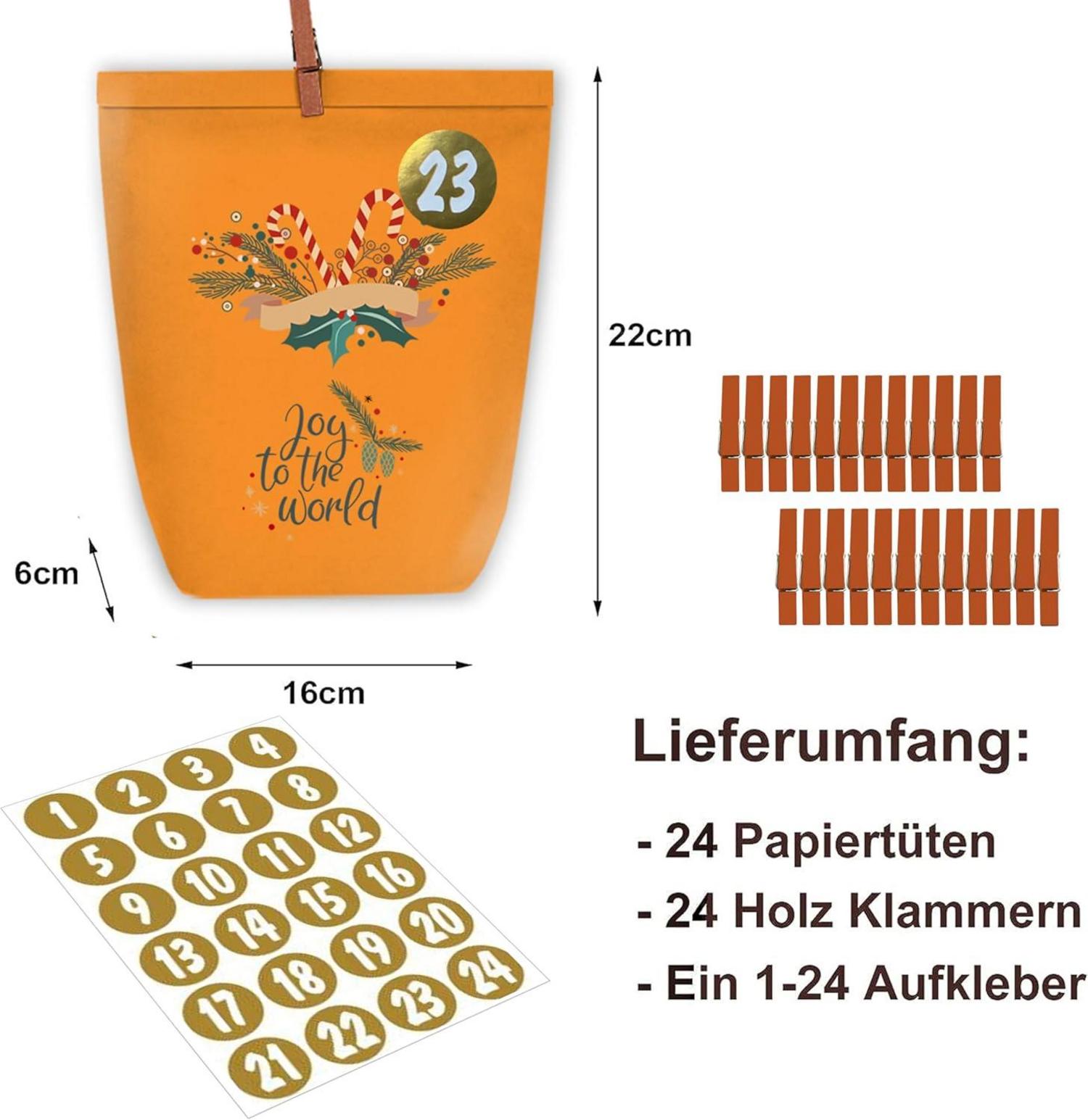 Adventskalender zum Befüllen 24 Weihnachtsgeschenktüten Kraftpapiertüten mit