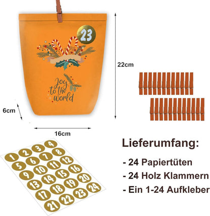 Adventskalender zum Befüllen 24 Weihnachtsgeschenktüten Kraftpapiertüten mit