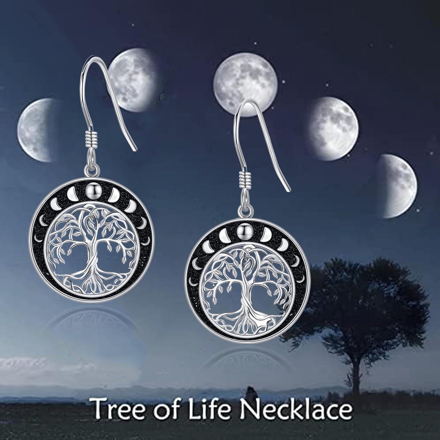 Lebensbaum Ohrringe Sterling Silber keltischen Knoten Mond Dangle