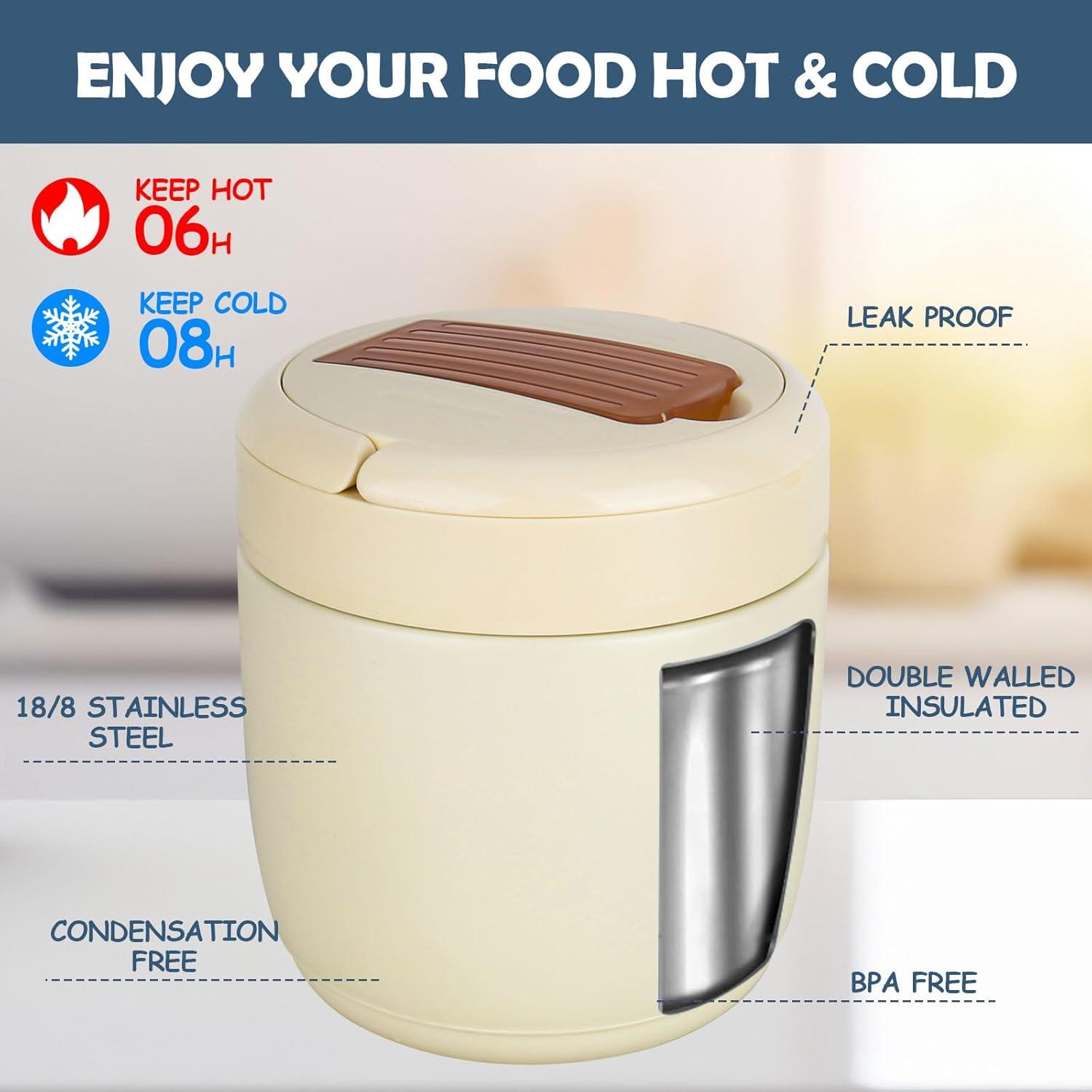 CTDMJ Thermobehälter 1500ml Vakuum Warmhalte Schüssel mit Löffel - Edelstahl Warmhaltebehälter für Essen, warm und kalt