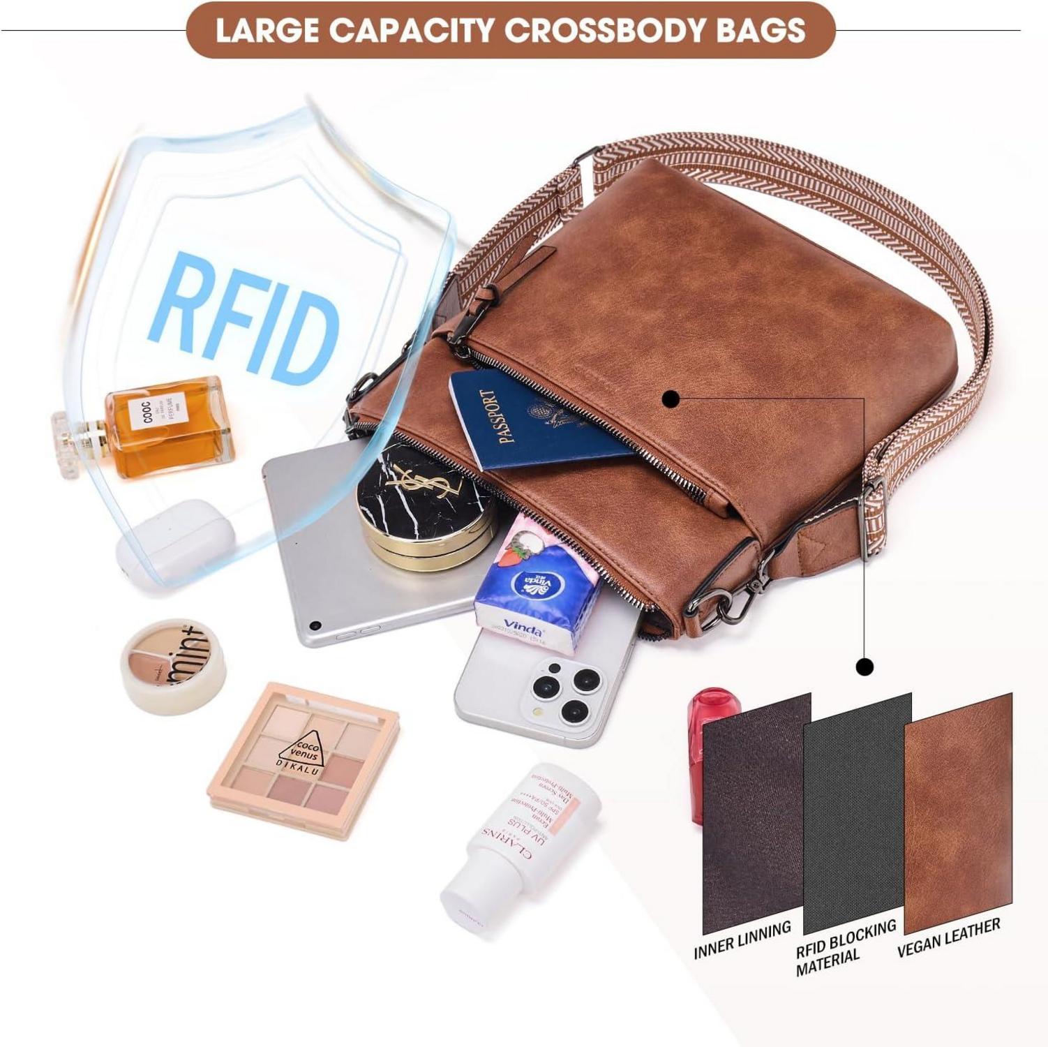 Mittelgroße Damen Umhängetasche aus veganes Leder Crossbody RFID 6,7 Zoll