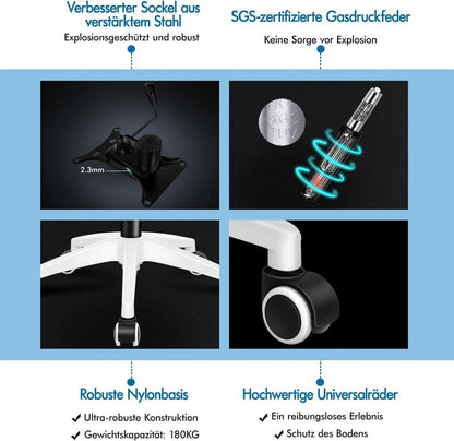 Ergonomischer Bürostuhl mit Kopfstütze, Lordosenstütze, Blau/Grau