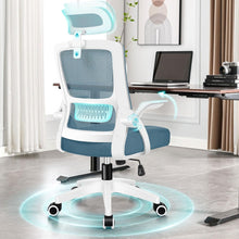 Ergonomischer Heimbürostuhl mit Kopfstütze und Lordosenstütze in Blau