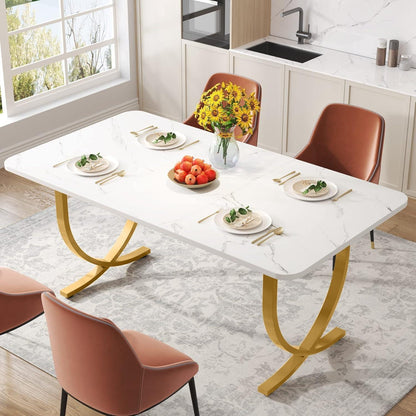 Moderner Esstisch Weiß & Gold | 160x80cm | Küchentisch für 6 Personen