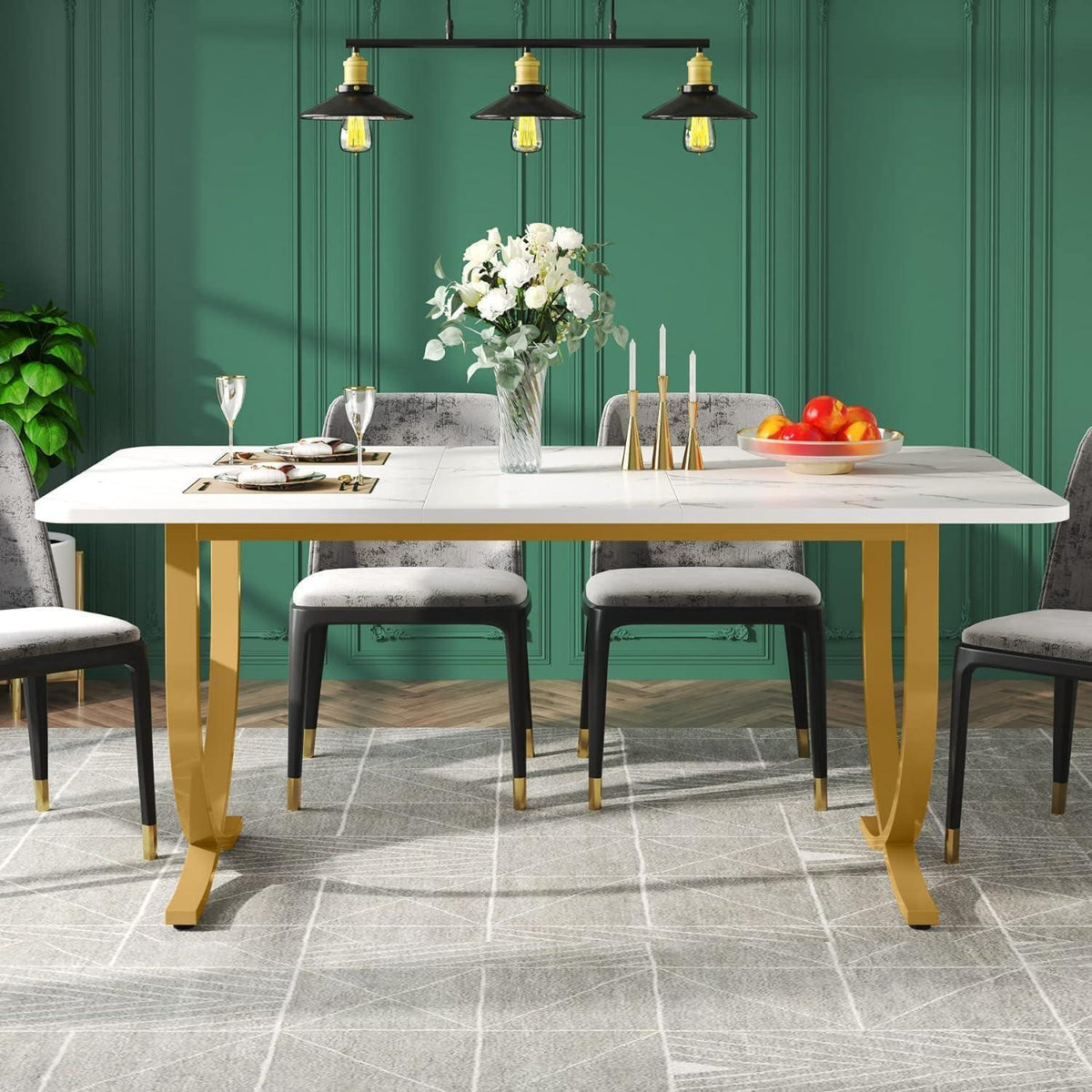 Moderner Esstisch Weiß & Gold | 160x80cm | Küchentisch für 6 Personen