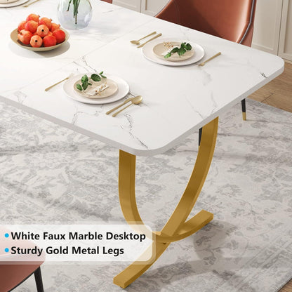 Moderner Esstisch Weiß & Gold | 160x80cm | Küchentisch für 6 Personen