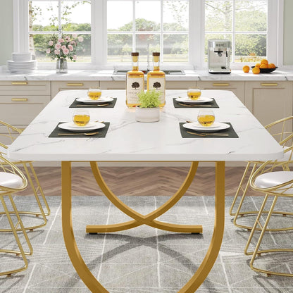 Moderner Esstisch Weiß & Gold | 160x80cm | Küchentisch für 6 Personen
