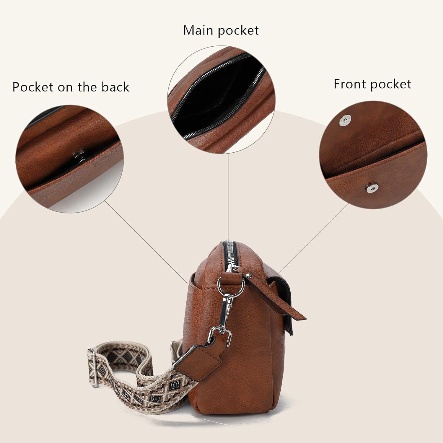 Kleine Handtasche Damen Crossbody Bag PU Leder Schulterriemen Braun