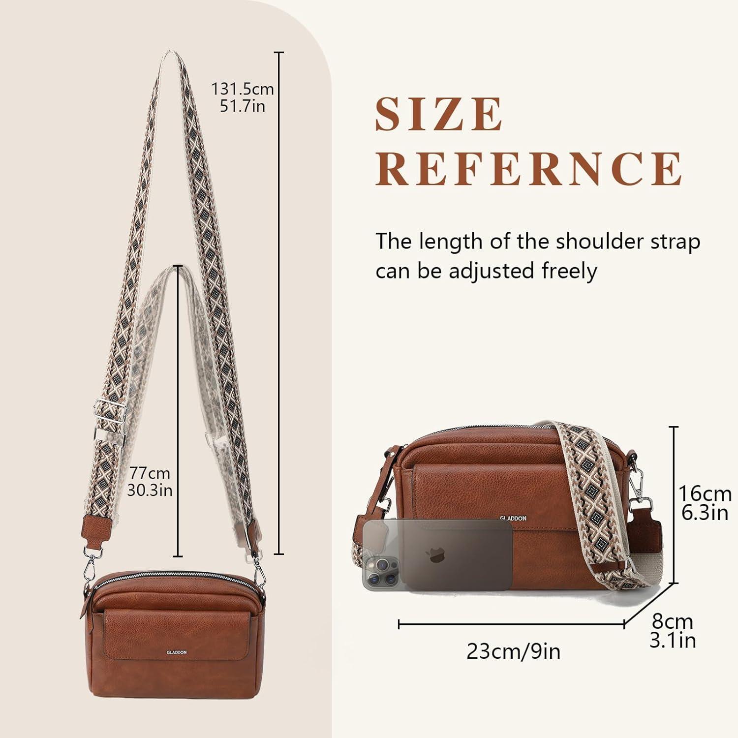 Damen Crossbody Umhängetasche PU Leder Braun 23x8x16cm