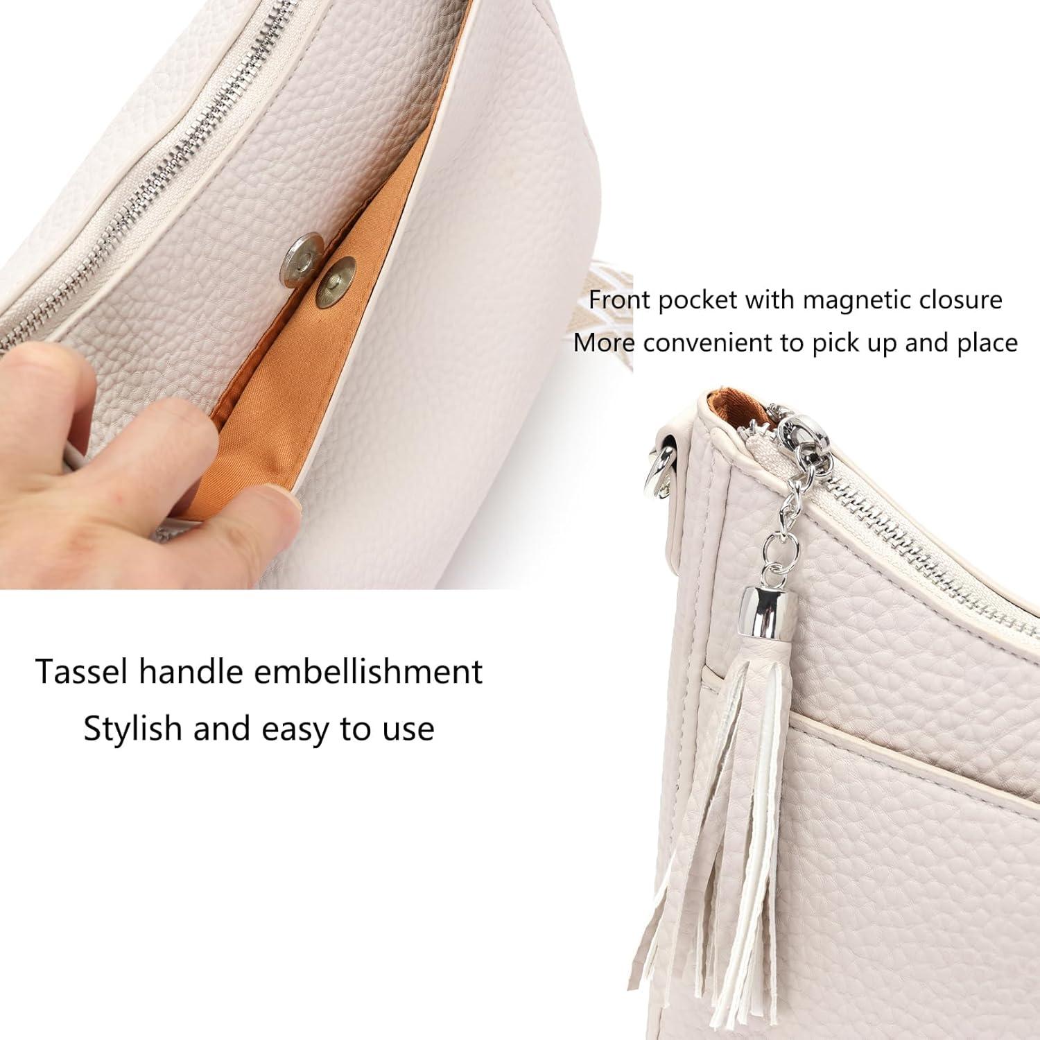 SOGYECS Umhängetasche Damen Klein Crossbody Bag breiter Gurt Beige