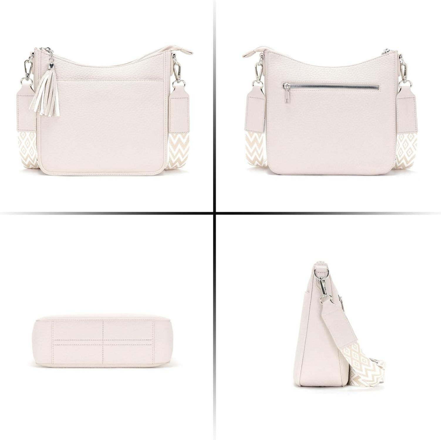 SOGYECS Umhängetasche Damen Klein Crossbody Bag breiter Gurt Beige