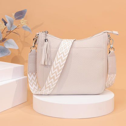 Umhängetasche Damen Handtasche Crossbody Bag Beige Vegan Leder