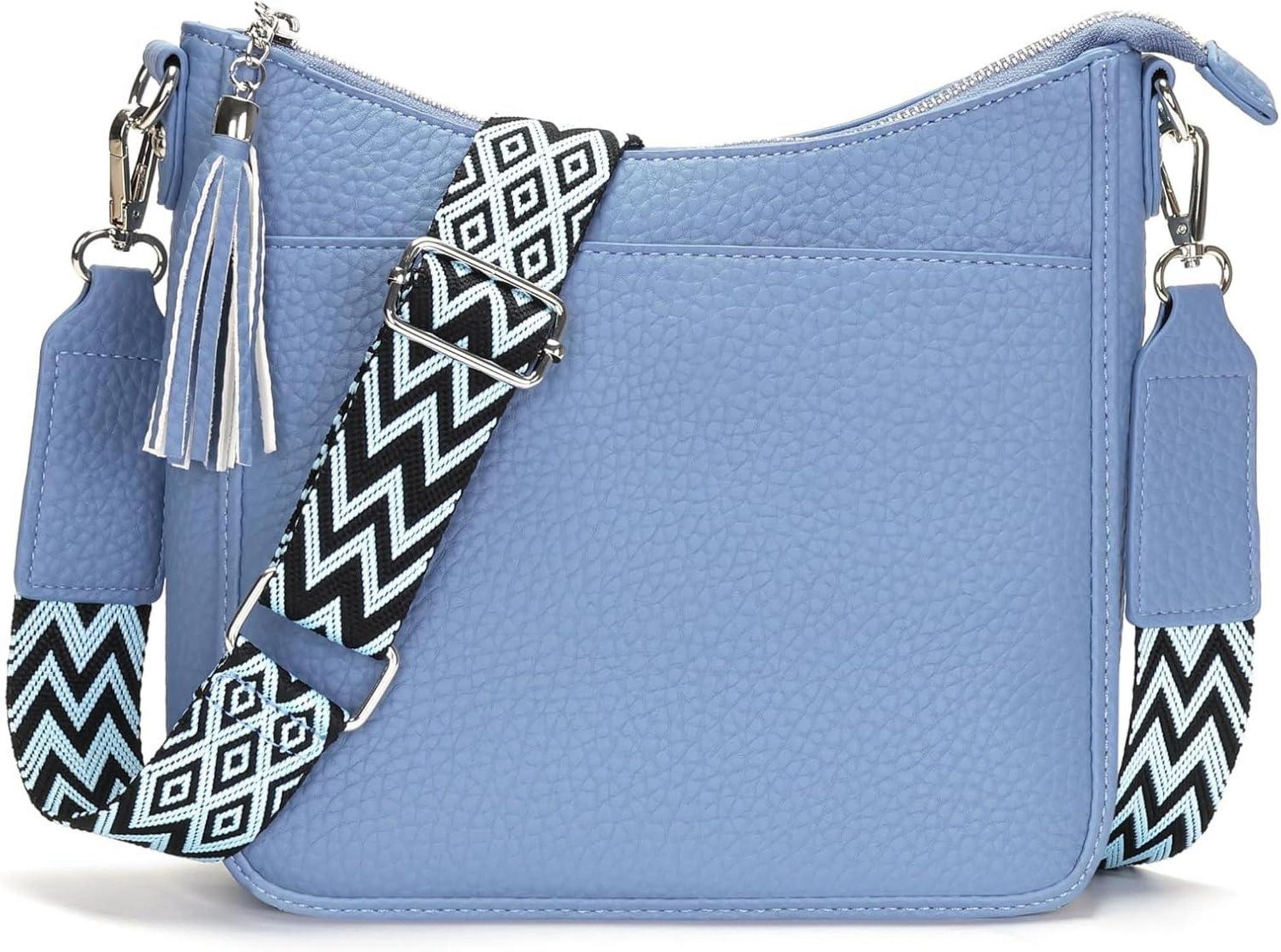 Umhängetasche Damen Crossbody Bag Breiter Gurt Veganleder Blau
