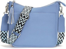 Umhängetasche Damen Crossbody Bag Breiter Gurt Veganleder Blau