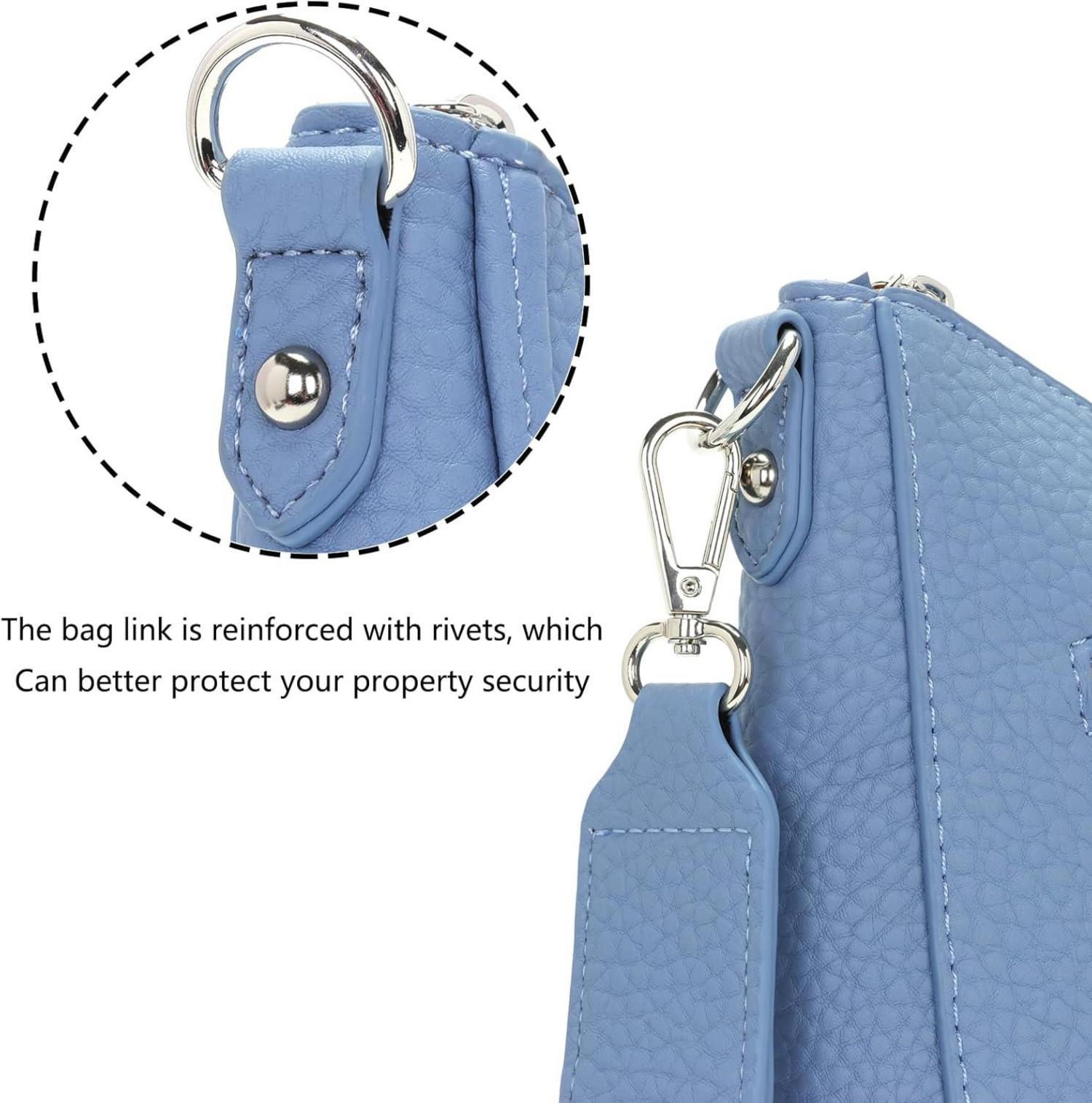 Umhängetasche Damen Crossbody Bag Breiter Gurt Hellblau