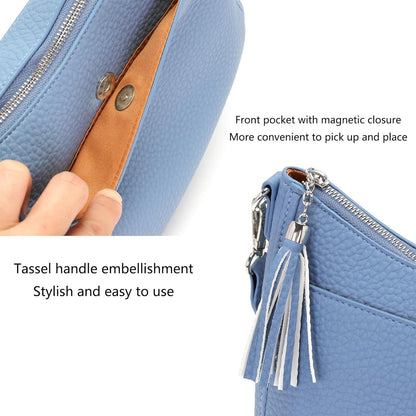 Umhängetasche Damen Crossbody Bag Klein Breiter Gurt Hellblau