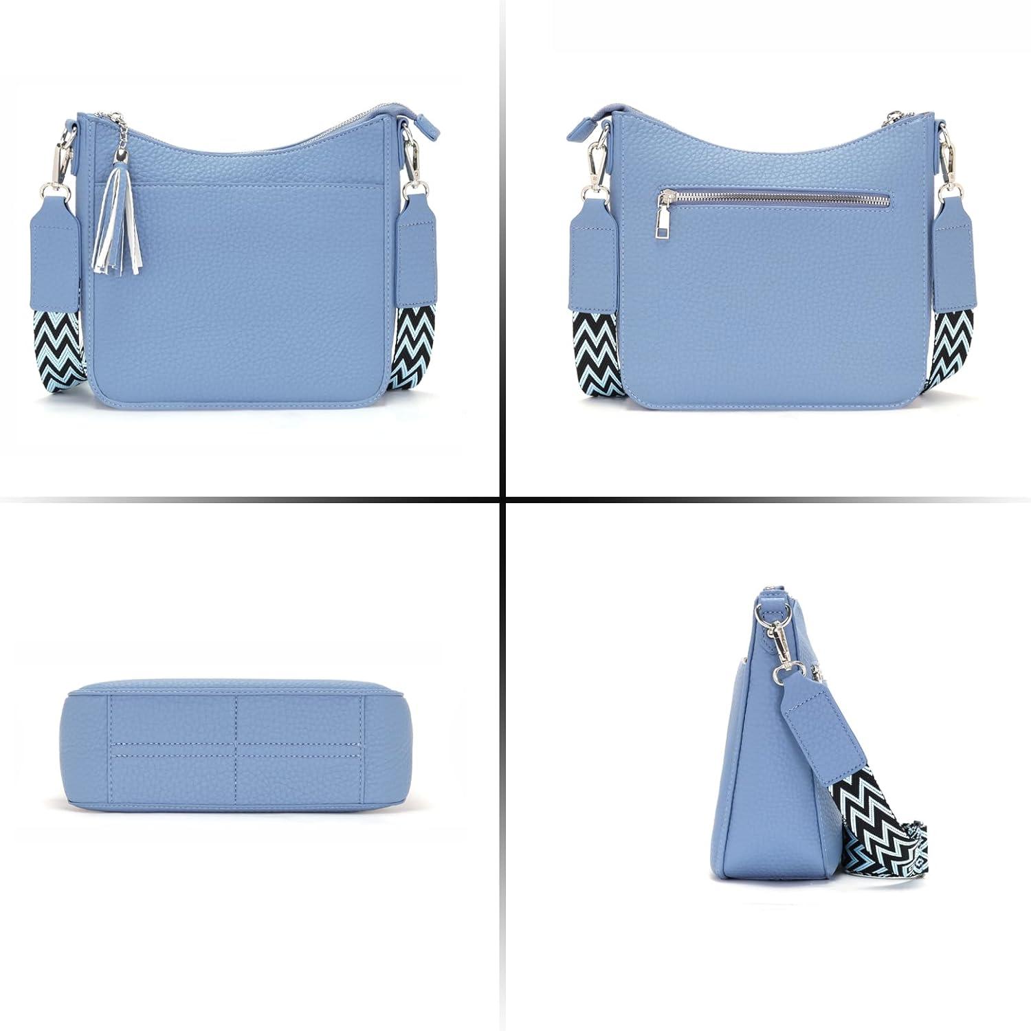 Umhängetasche Damen Crossbody Bag Klein Breiter Gurt Hellblau