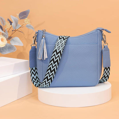 Umhängetasche Damen Crossbody Bag Breiter Gurt Hellblau